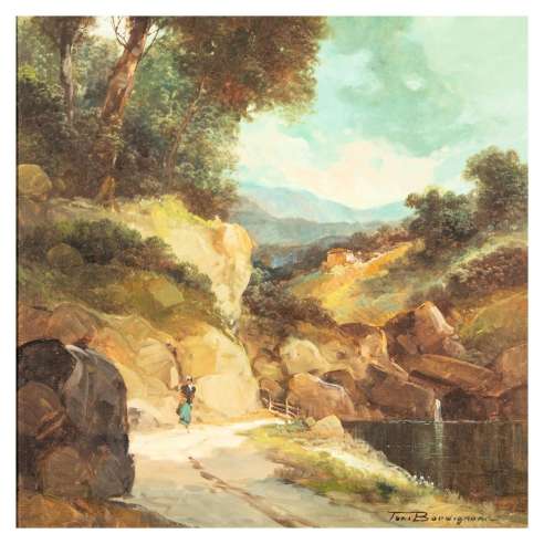 TONI BORDIGNON, dans le style des vieux maîtres, peinture de paysage Capriccio