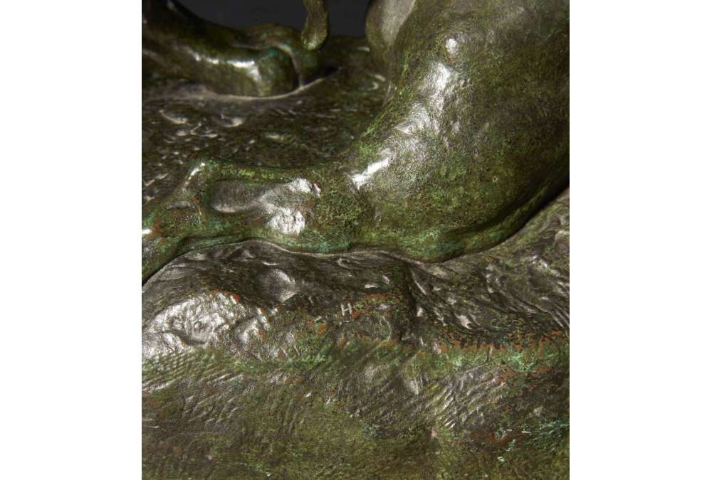 Bronze Antoine - Louis Barye - Tigre surprenant une antilope - Patine Verte