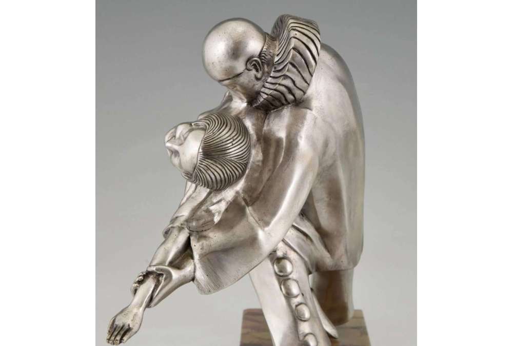 Thomas Cartier (1879-1943)+Brons met zilver patina “ Tango Erotica ”.