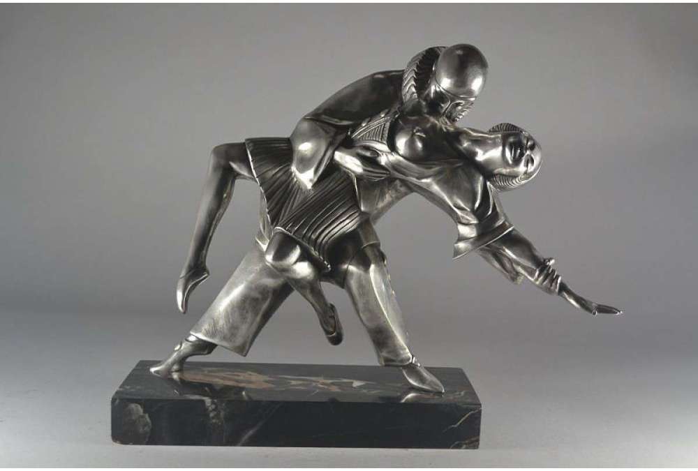 Thomas Cartier (1879-1943)+Brons met zilver patina “ Tango Erotica ”.