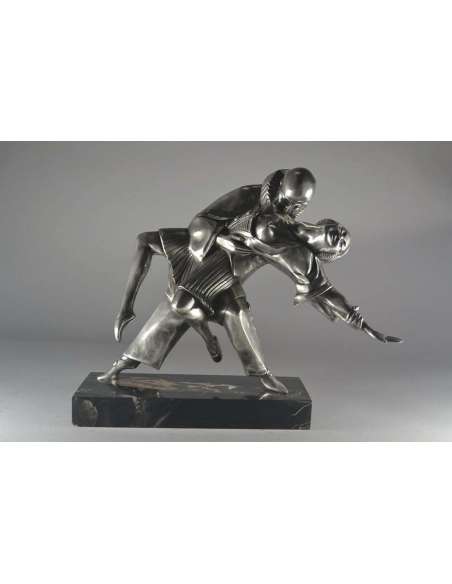 Thomas Cartier (1879-1943)+Brons met zilver patina “ Tango Erotica ”.