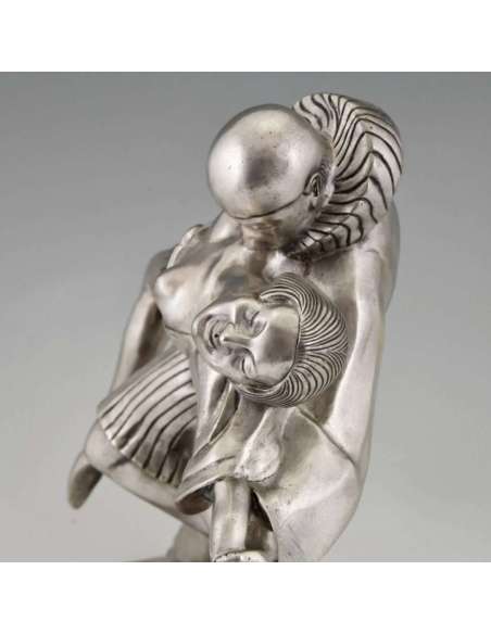 Thomas Cartier (1879-1943)+Brons met zilver patina “ Tango Erotica ”.