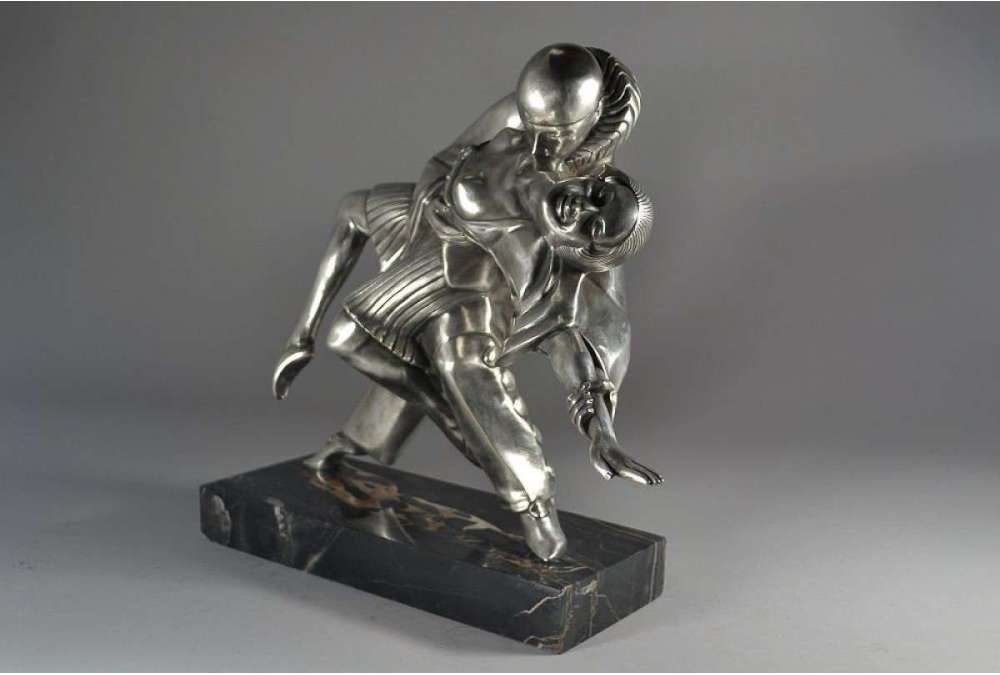 Thomas Cartier (1879-1943)+Brons met zilver patina “ Tango Erotica ”.
