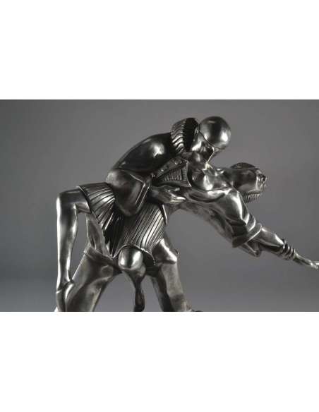 Thomas Cartier (1879-1943)+Brons met zilver patina “ Tango Erotica ”.