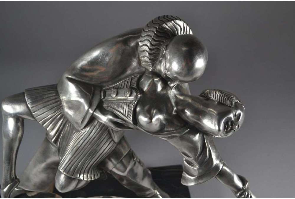 Thomas Cartier (1879-1943)+Brons met zilver patina “ Tango Erotica ”.