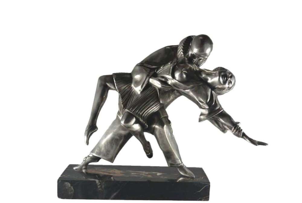 Thomas Cartier (1879-1943)+Brons met zilver patina “ Tango Erotica ”.