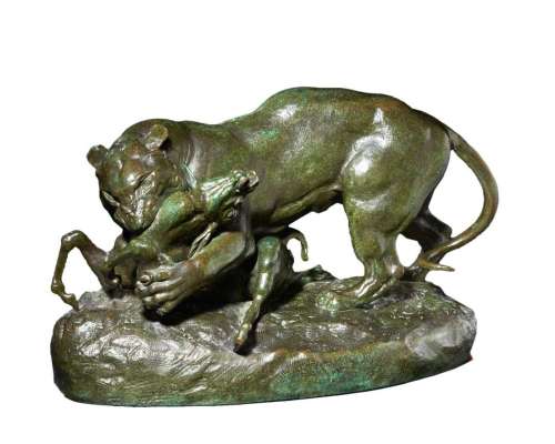 Antoine-Louis Barye bronze sculpture Tiger Surprising an Antelope 2