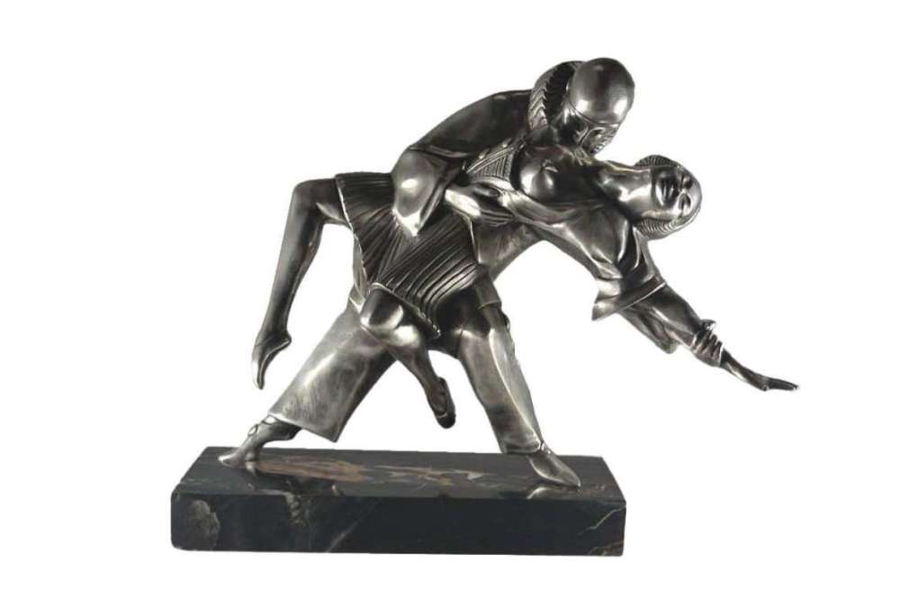 Thomas Cartier (1879-1943)+Brons met zilver patina “ Tango Erotica ”.