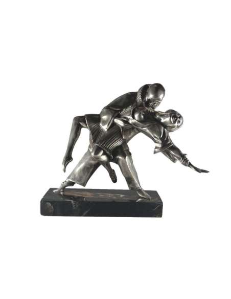 Thomas Cartier (1879-1943)+Brons met zilver patina “ Tango Erotica ”.