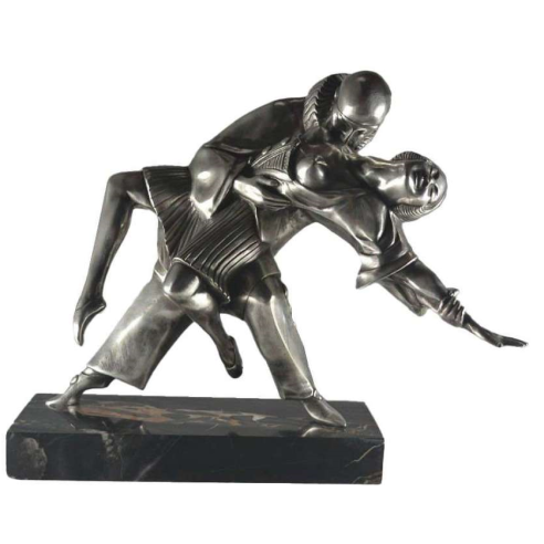 Thomas Cartier (1879-1943)+Brons met zilver patina “ Tango Erotica ”.