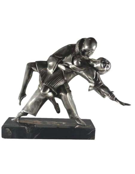 Thomas Cartier (1879-1943)+Brons met zilver patina “ Tango Erotica ”.