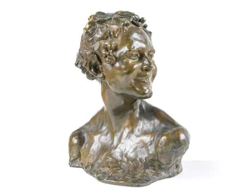Jonge Faun – Bronzen Buste door Alfredo Pina (1883–1966), Gieting door Arthur Goldscheider, Parijs