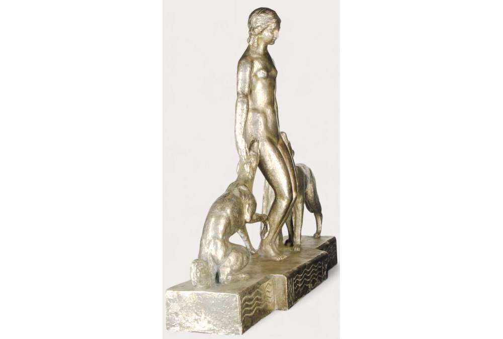 Diane et les Lévrier, sculpture en bronze par Giuseppe Joseph (1881–1945)