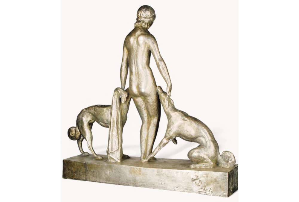 Diane et les Lévrier, sculpture en bronze par Giuseppe Joseph (1881–1945)