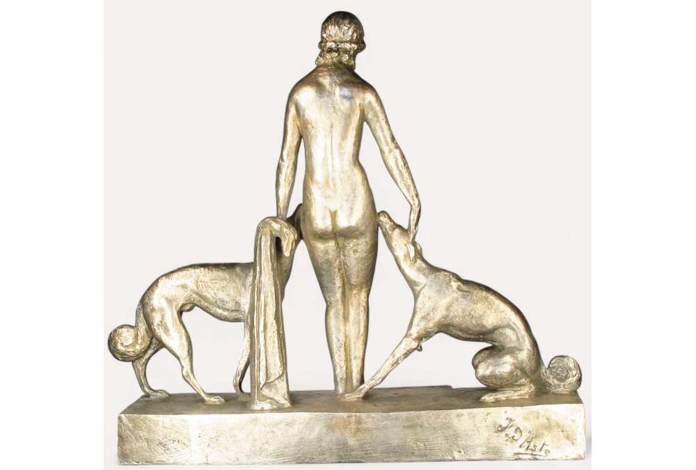 Diane et les Lévrier, sculpture en bronze par Giuseppe Joseph (1881–1945)