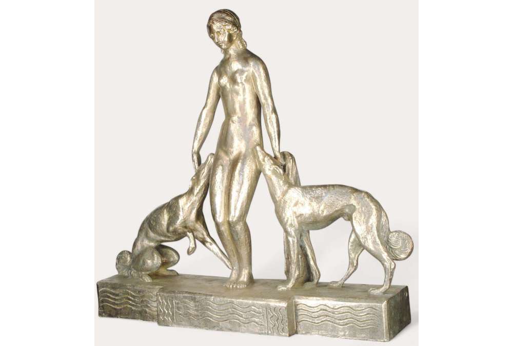 Diane et les Lévrier, sculpture en bronze par Giuseppe Joseph (1881–1945)