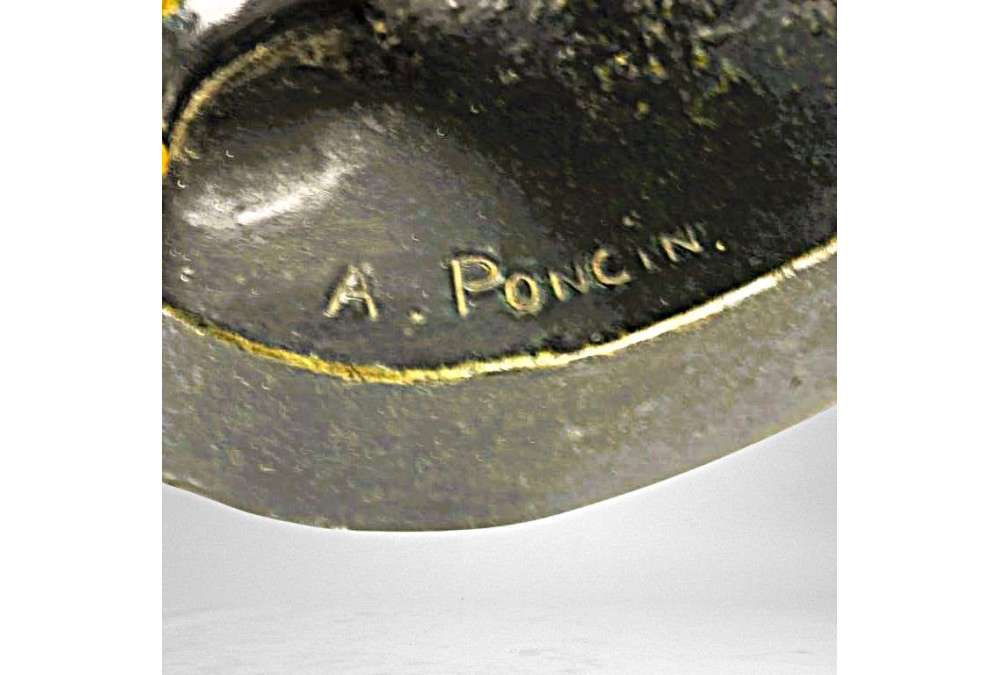 Vrouw en Panter – Brons door Albert Poncin (1877-1954), Art Deco-invloed