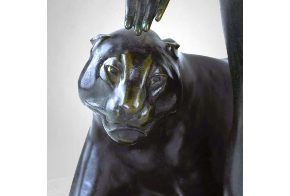 Vrouw en Panter – Brons door Albert Poncin (1877-1954), Art Deco-invloed