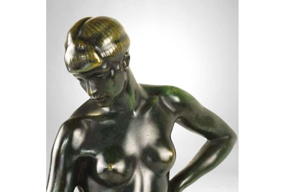 Vrouw en Panter – Brons door Albert Poncin (1877-1954), Art Deco-invloed