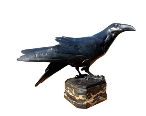 Raven with prey - Bronze by Ludwig Vordermayer (1868-1933), Fonte Noack Friedenau, 1909 2