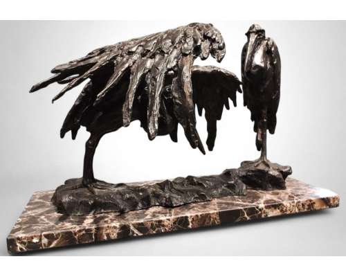 Guido Righetti Brons Twee Afrikaanse Maraboes (1914) 2