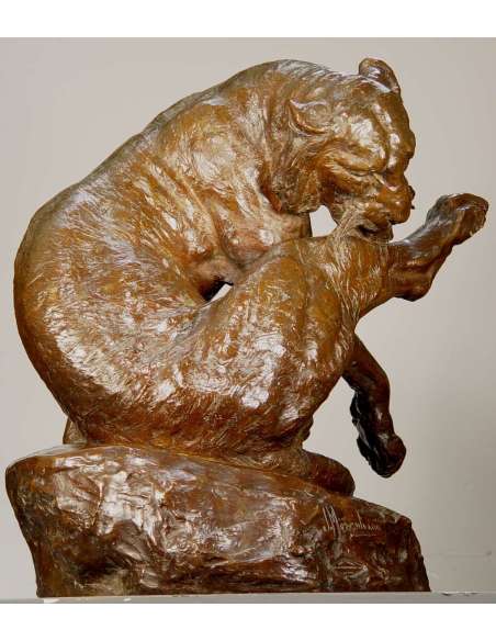 Giacomo Merculiano : Tigre du Bengale en Bronze XXe Siècle