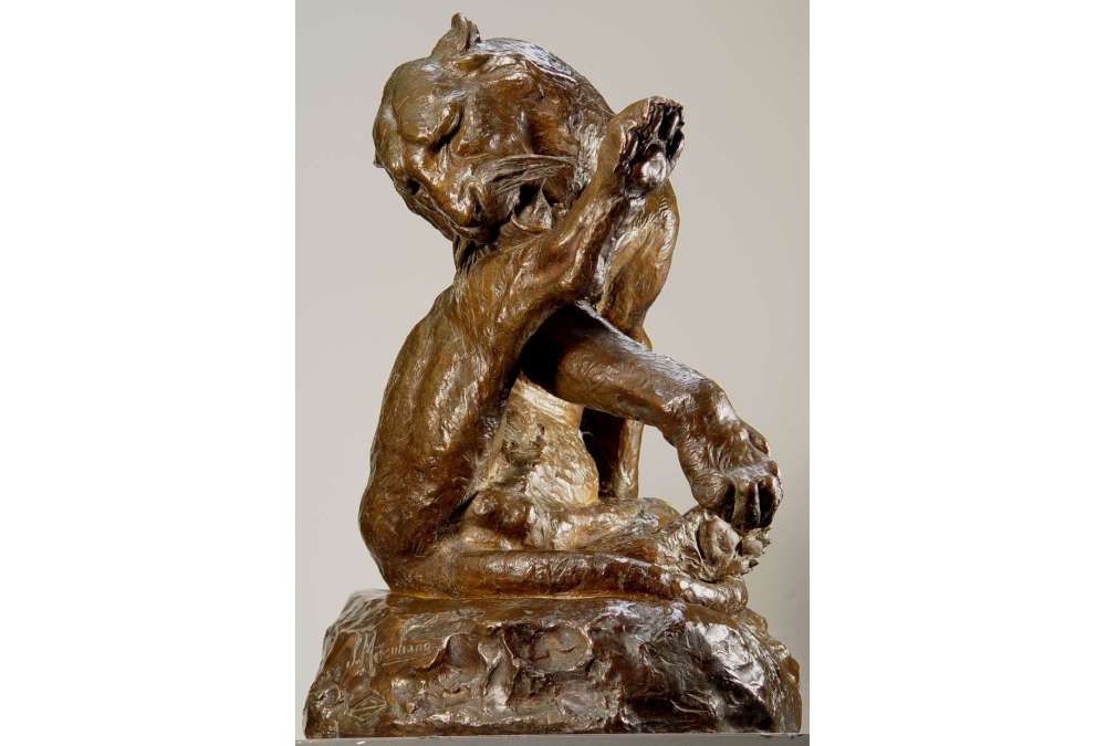 Giacomo Merculiano : Tigre du Bengale en Bronze XXe Siècle