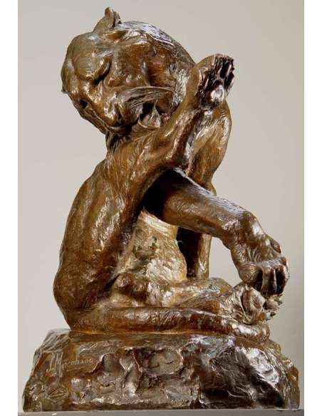 Giacomo Merculiano : Tigre du Bengale en Bronze XXe Siècle