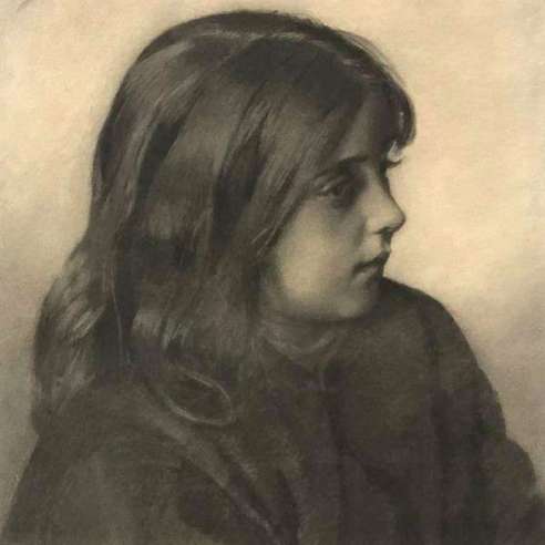 Charcoal portrait of a young girl By Heinrich Axenfeld