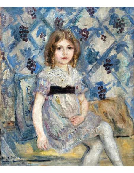 Jeune Fille Assise – Huile sur Toile par Tancrède Synave (1870–1936)
