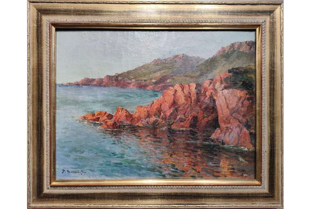Formations rocheuses de la Calanche, Corse, Huile sur toile par Paul Justin Marcel Balmigère