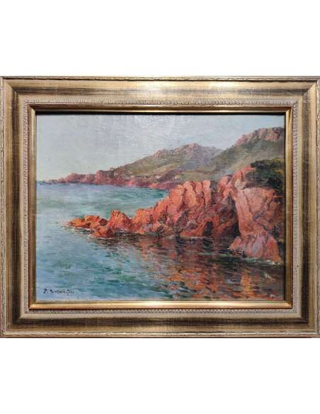 Formations rocheuses de la Calanche, Corse, Huile sur toile par Paul Justin Marcel Balmigère