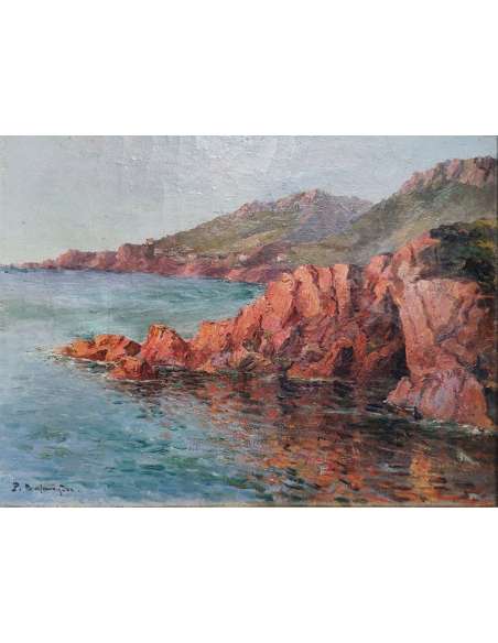 Formations rocheuses de la Calanche, Corse, Huile sur toile par Paul Justin Marcel Balmigère