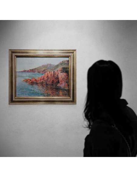 Formations rocheuses de la Calanche, Corse, Huile sur toile par Paul Justin Marcel Balmigère