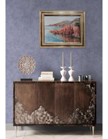 Formations rocheuses de la Calanche, Corse, Huile sur toile par Paul Justin Marcel Balmigère