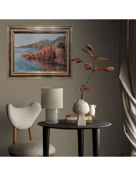 Formations rocheuses de la Calanche, Corse, Huile sur toile par Paul Justin Marcel Balmigère