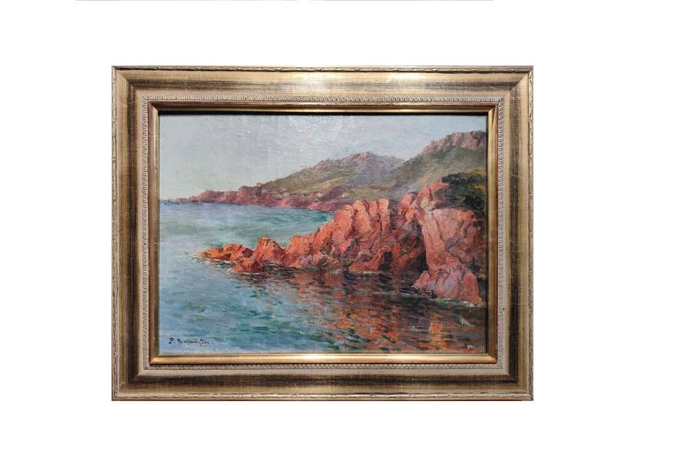 Formations rocheuses de la Calanche, Corse, Huile sur toile par Paul Justin Marcel Balmigère