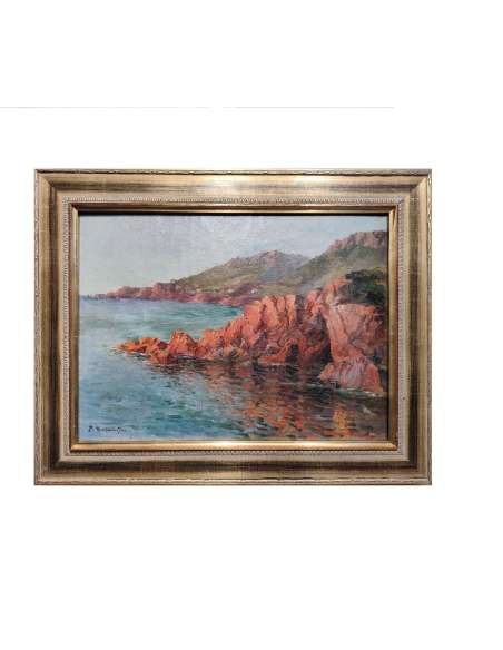 Formations rocheuses de la Calanche, Corse, Huile sur toile par Paul Justin Marcel Balmigère