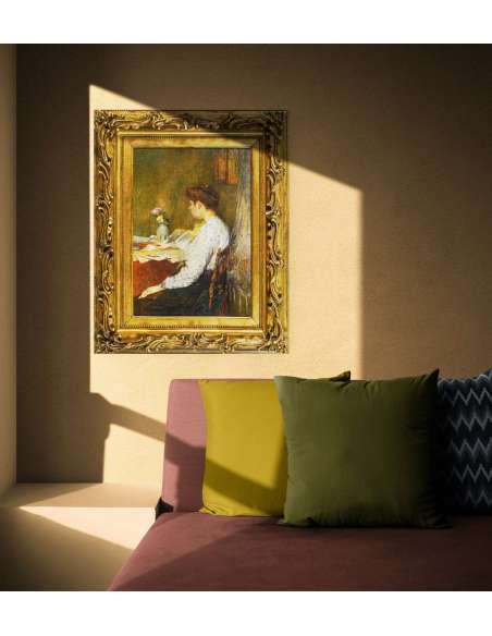 Femme lisant, Huile sur toile vers 1896