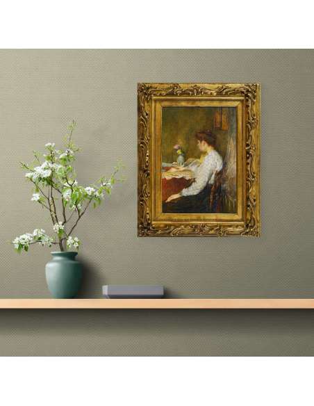 Femme lisant, Huile sur toile vers 1896