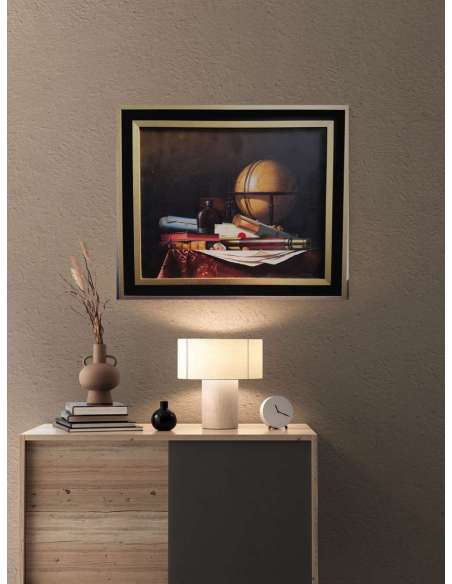 Nature Morte met Globe, Boeken en Telescoop, Olieverf op doek door Jean Grimal (1942–1998)