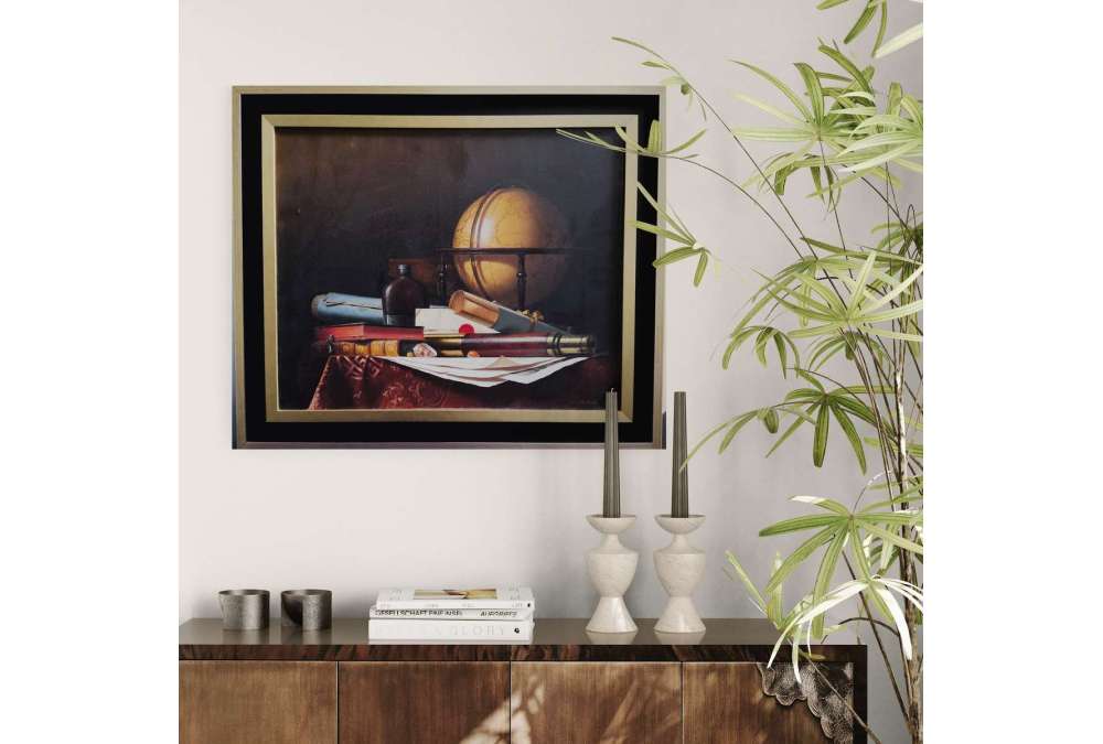 Nature Morte met Globe, Boeken en Telescoop, Olieverf op doek door Jean Grimal (1942–1998)