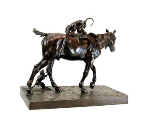 Auguste Vimar - Sculpture Bronze Animalière - Cheval et Singes de Bohème
