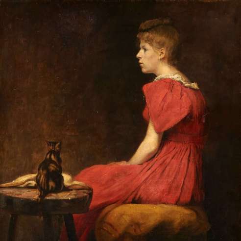 Bail Joseph (1862-1921) + Oil on canvas "Woman with Cat"