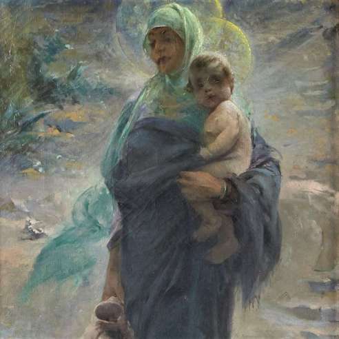 Quinsac Paul (1858-1929)+ Huile sur toile+ Vierge à l’enfant, 1885