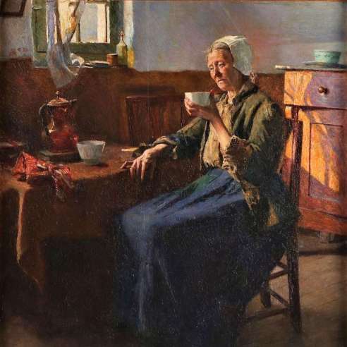 Oil on Panel by Aloïs Boudry - The Old Fisherman Woman