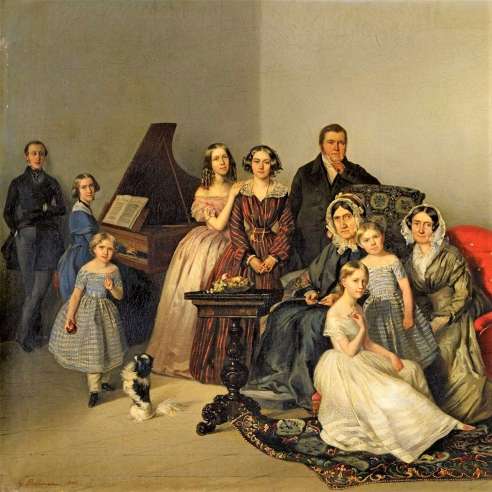 Familieportret olieverf op canvas door Georg von Bothmann