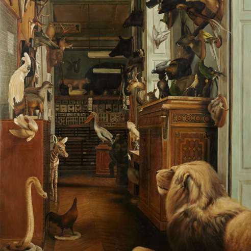 Convey J.+Huile sur toile+ L'atelier d'un taxidermiste