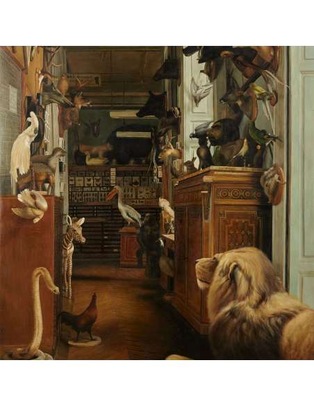 Convey J.+Huile sur toile+ L'atelier d'un taxidermiste