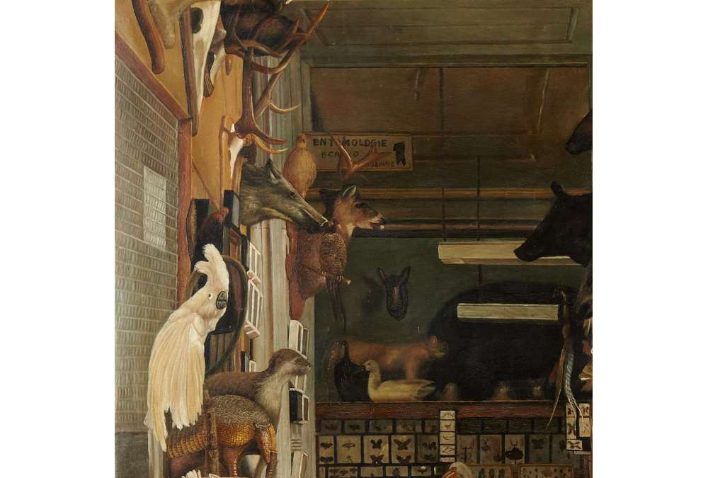 Convey J.+Huile sur toile+ L'atelier d'un taxidermiste